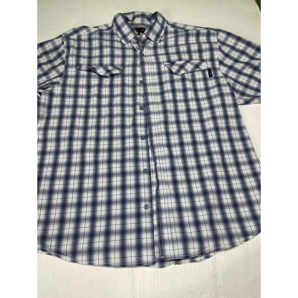 Wolverine Mens Blue Plaid Short Sleeve Button Down Shirt XL Mesh Vent Workwear